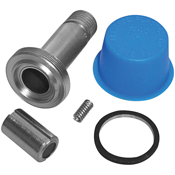 A Sloan solenoid shaft assembly kit with a blue plastic piece and a metal spring.