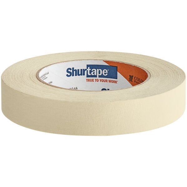 A roll of Shurtape contractor grade masking tape with a blue and red label.