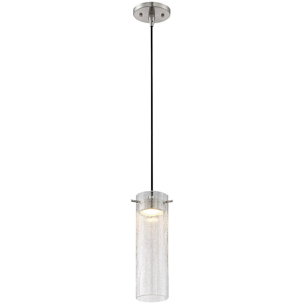 SATCO/NUVO Pulse 1-Light LED Mini Pendant Light with Clear Crackle Glass and Brushed Nickel Finish - 120V, 12W