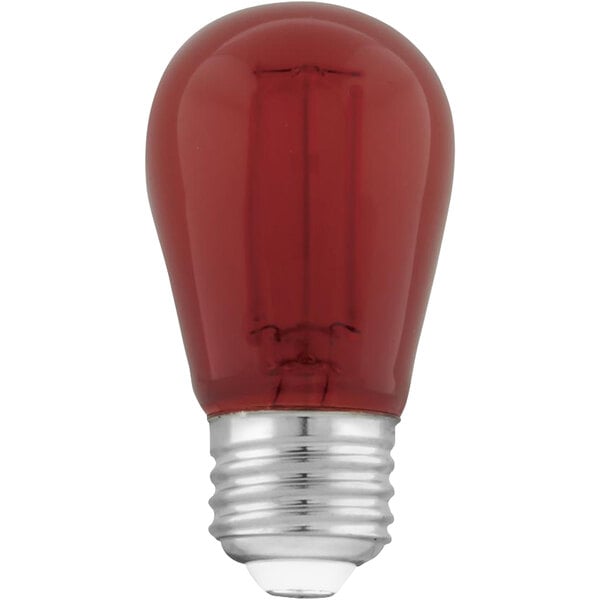 A close-up of a red S14 replacement light bulb with a silver base.