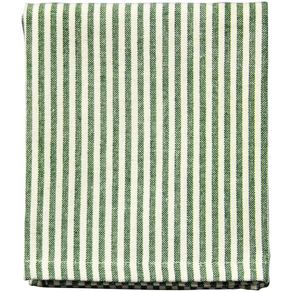 A close up of a green and white striped Garnier-Thiebaut cloth napkin.