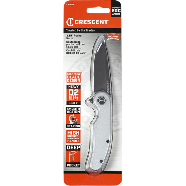 Crescent Tools 3 1/4" Drop Point Blade Pocket Knife with Aluminum
