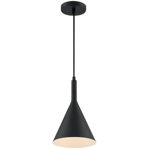 A black cone-shaped pendant light with a black cord.