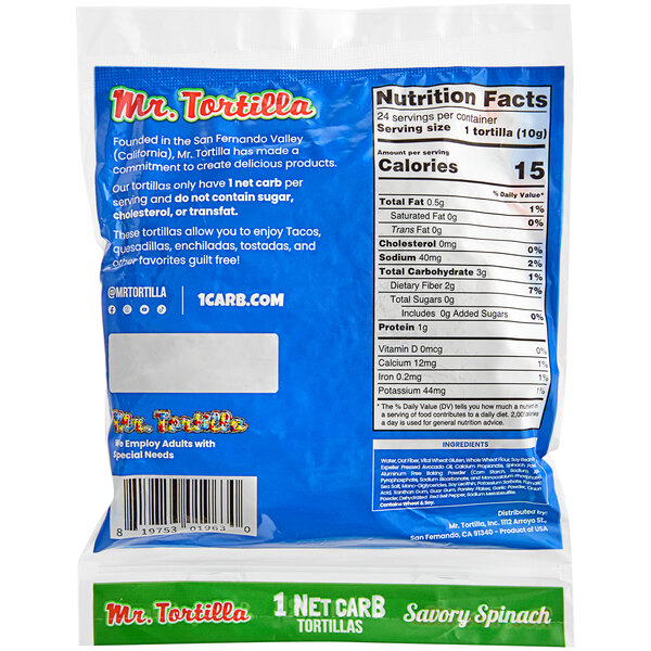 Mr. Tortilla 4" Low Carb Savory Spinach Tortillas 864/Case