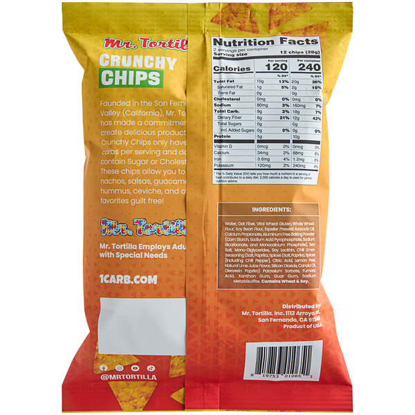 Mr. Tortilla Low Carb Chile Limon Crunchy Tortilla Chips 2 oz. 44/Case