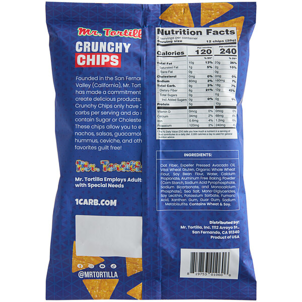 Mr. Tortilla Low Carb Multigrain Crunchy Tortilla Chips 2 oz. 44/Case