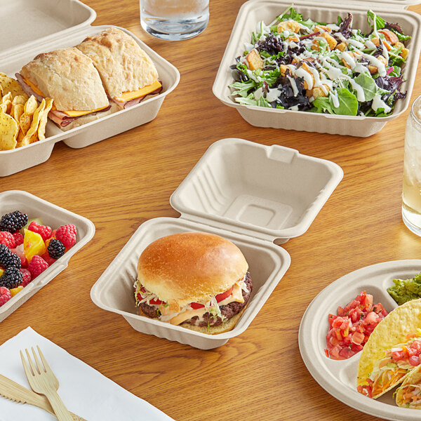 EcoChoice 9" x 9" x 3" No PFAS Added Natural Bagasse Blend TakeOut