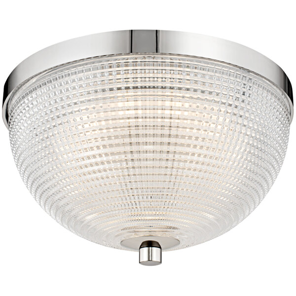A Kalco Portland LED flush mount light fixture with clear glass dome shade and polished nickel finish.