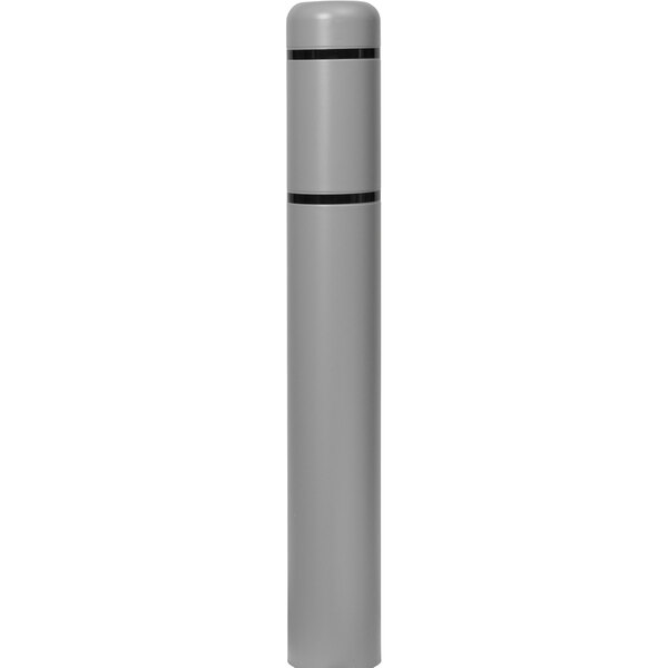 A grey Innoplast Bollard cover with black reflective stripes on the top and bottom.