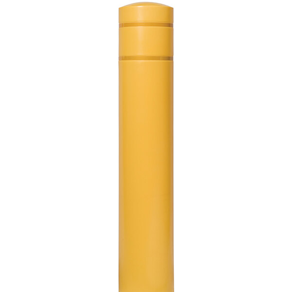 A yellow cylindrical Innoplast BollardGard with yellow reflective stripes on a white background.