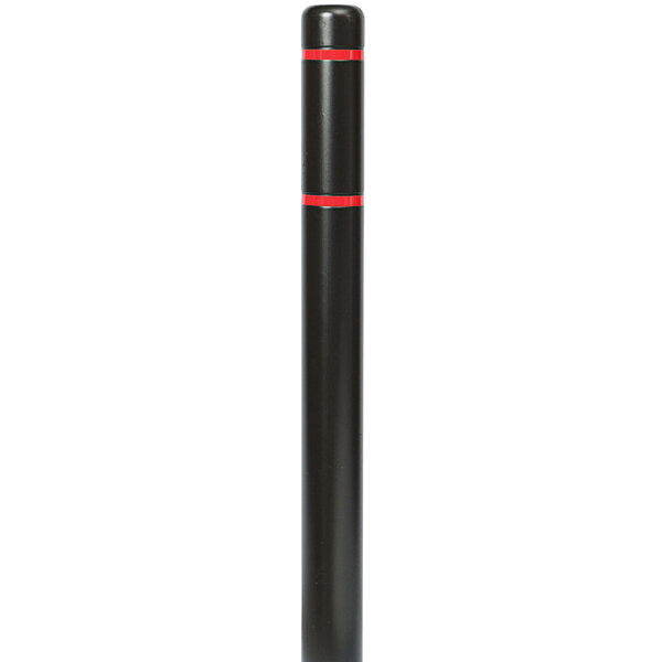 A black Innoplast bollard cover with red reflective stripes.