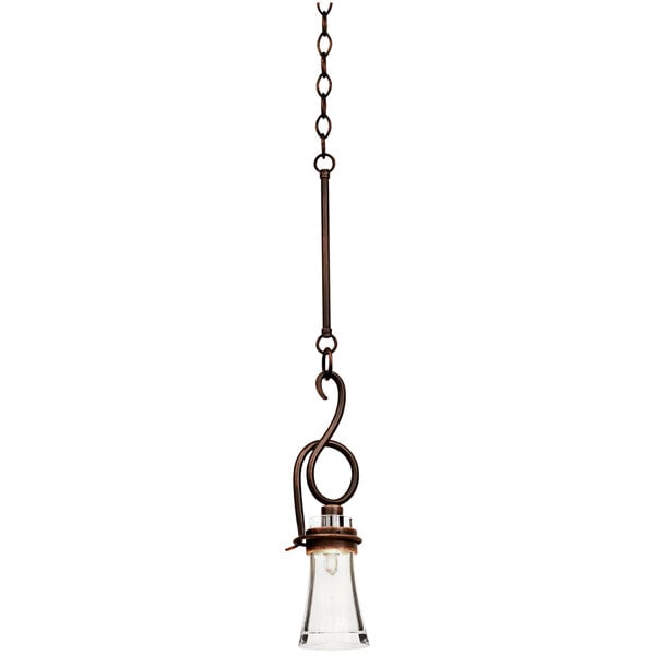 A Kalco Dover mini pendant light with a glass shade hanging from a chain.