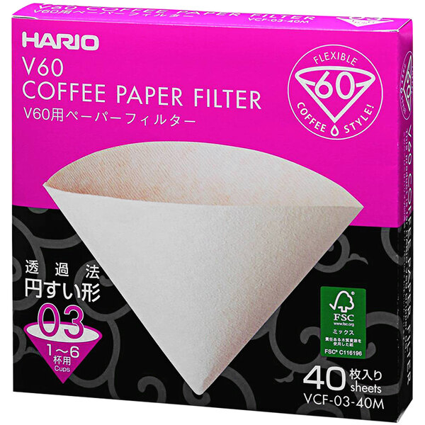 Hario V60 Natural Paper Coffee Filter Size 03 40/Box
