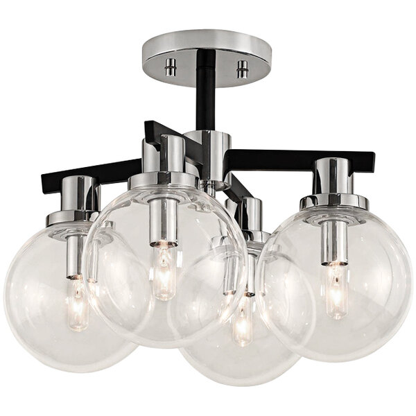 A Kalco Cameo semi-flush mount light fixture with clear glass globes.