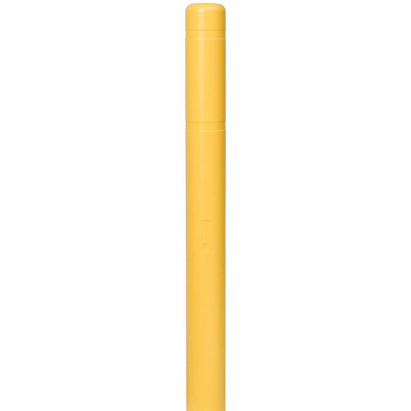 A yellow cylindrical bollard cover with a yellow cap on a white background.