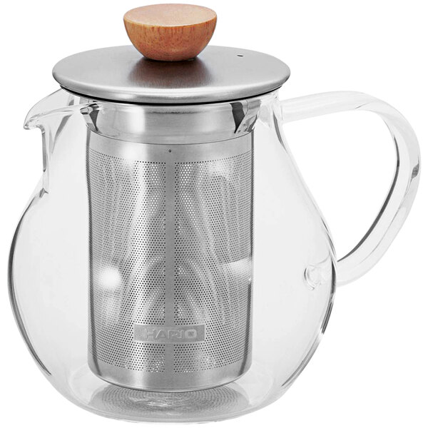 Hario 15 oz. Glass Pitcher Tea Infuser with Silver / Wood Lid TPC45HSV