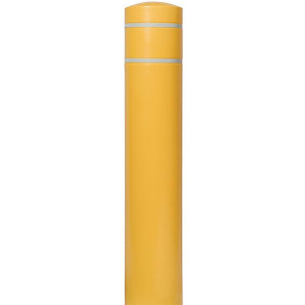 A yellow cylindrical Innoplast BollardGard with white reflective stripes on top.