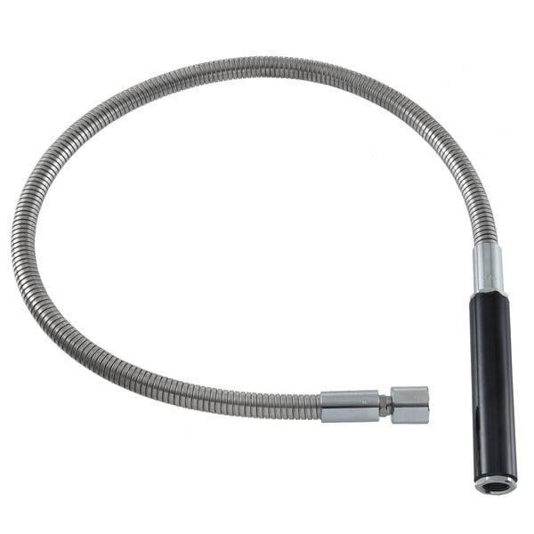 A metal Fisher pre-rinse hose with a black handle.