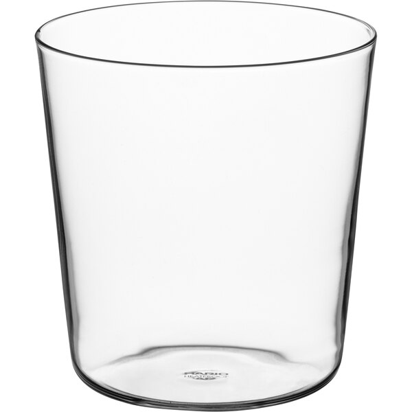 A clear Hario Rocks / Old Fashioned glass with a round bottom.