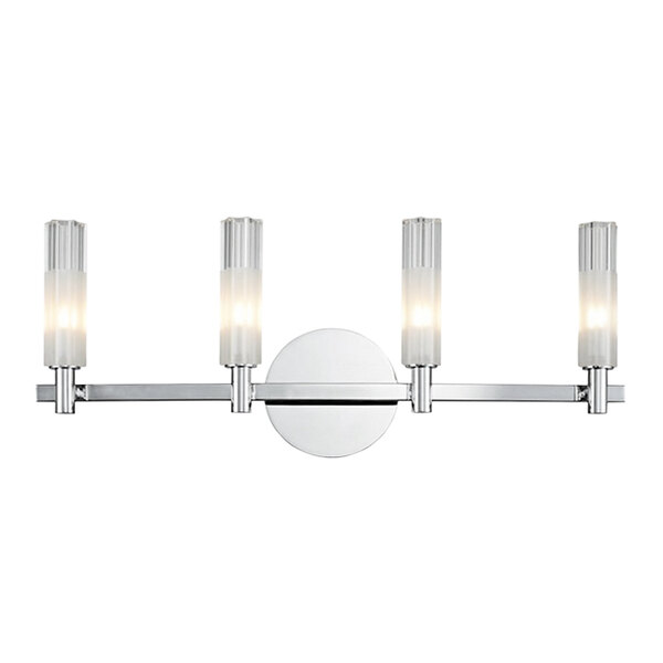 A Kalco Lorne 4-light bath light with frosted glass tubes over each light.