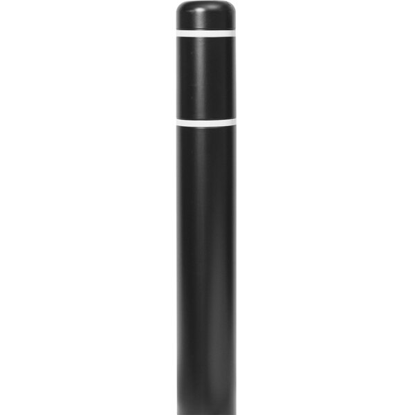 A black cylindrical Innoplast BollardGard with white reflective stripes.