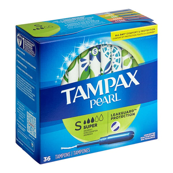 Tampax Pearl 36-Count Tampon with Plastic Applicator - Super - 12/Case