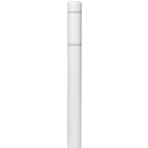 A white cylindrical object with white reflective stripes.