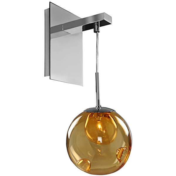 A Kalco Meteor wall sconce with a round amber glass sphere.