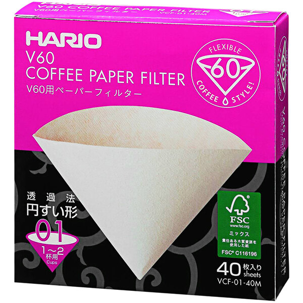 Hario V60 Natural Paper Coffee Filter Size 01 40/Box