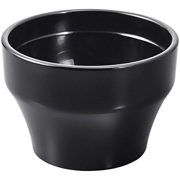 A close-up of a black Hario V60 cupping bowl.