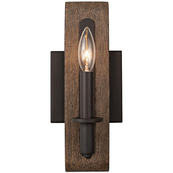 A Kalco Duluth wall light with a metal and wood holder.
