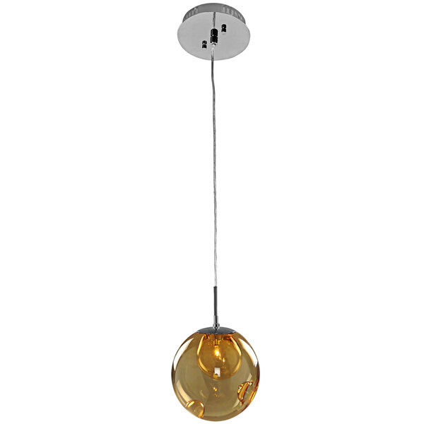 A Kalco Meteor mini pendant light with a round yellow glass ball.