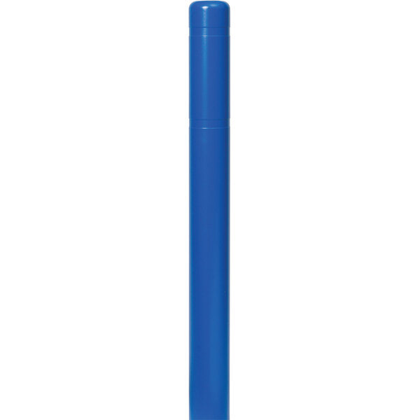 A blue cylindrical Innoplast BollardGard cover with white text on a white background.