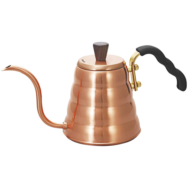 A copper Hario V60 Buono drip kettle with a long spout and handle.