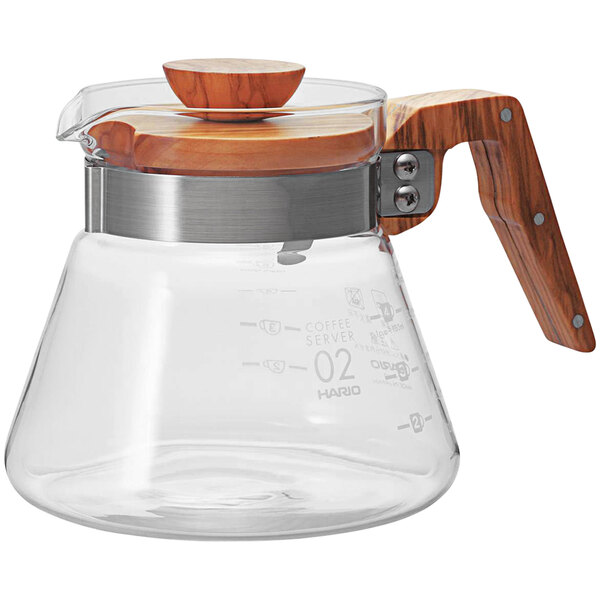 Hario V60 Olijfhout koffiedripper, glas, transparant