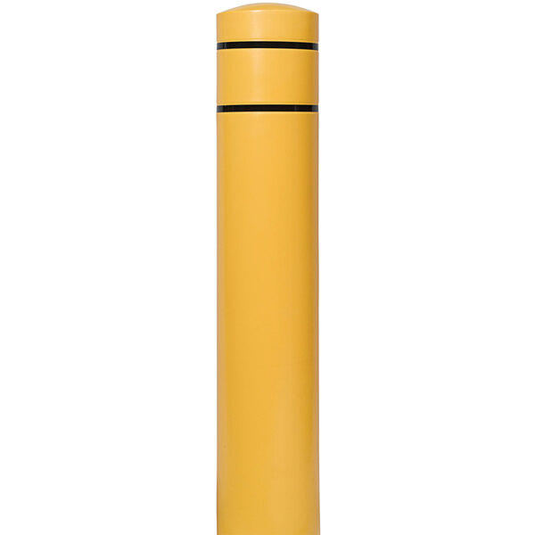 A yellow cylindrical object with black stripes.