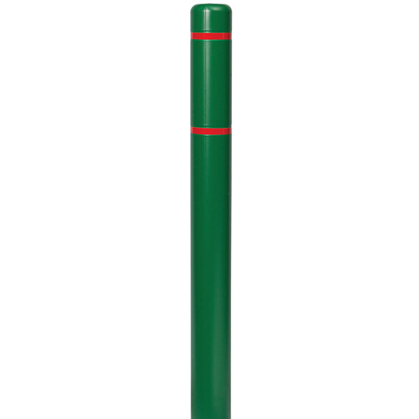 A green Innoplast BollardGard with red reflective stripes on a pole.