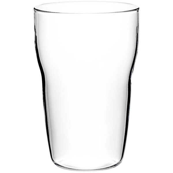 A clear Hario glass tumbler with a curved rim.