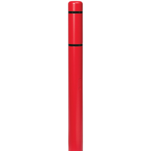 A red cylindrical Innoplast BollardGard with black reflective stripes on the bottom.