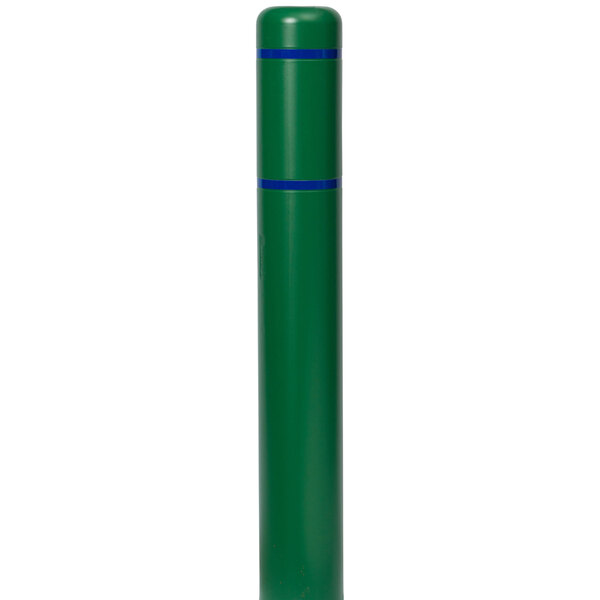 A green cylindrical Innoplast BollardGard with blue reflective stripes.