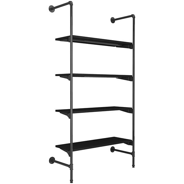 An Econoco black metal outrigger kit with 4 black shelves and black poles.