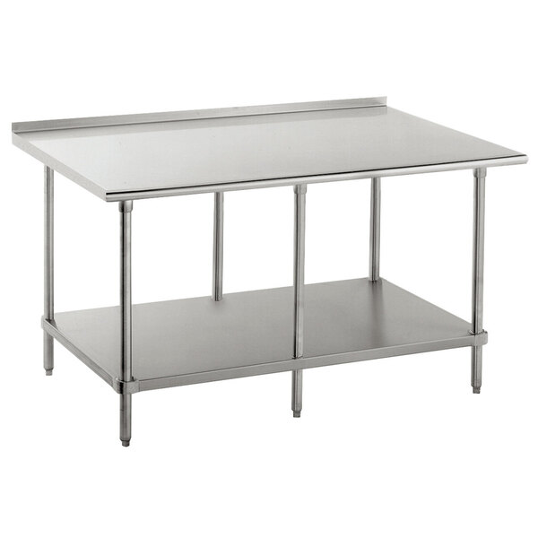 Advance Tabco FAG-2411 24" x 132" 16 Gauge Stainless Steel Work Table with Undershelf and 1 1/2" Backsplash
