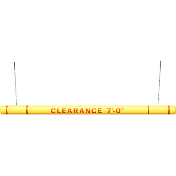 A yellow Innoplast clearance bar with red reflective stripes and text on it.