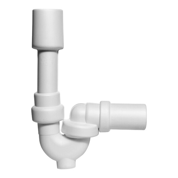 A white plastic tubular pipe with white fittings and a white cap.