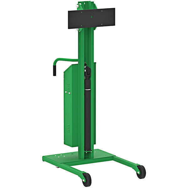 A green and black Valley Craft steel straddled lift machine.