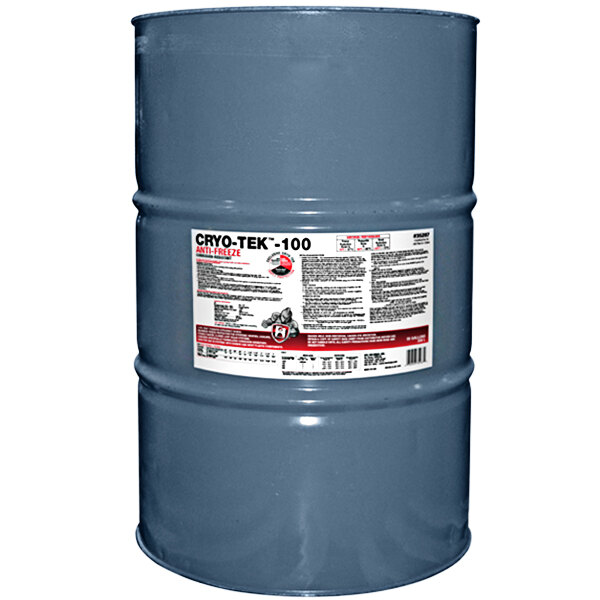 A blue barrel of Oatey Cryo-Tek-100 antifreeze with a label.