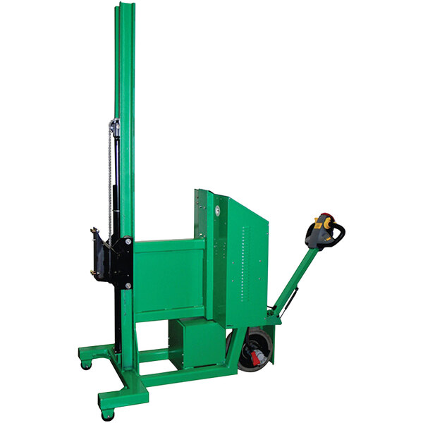 A green Valley Craft steel counterweighted lift with a large pole and a chain.