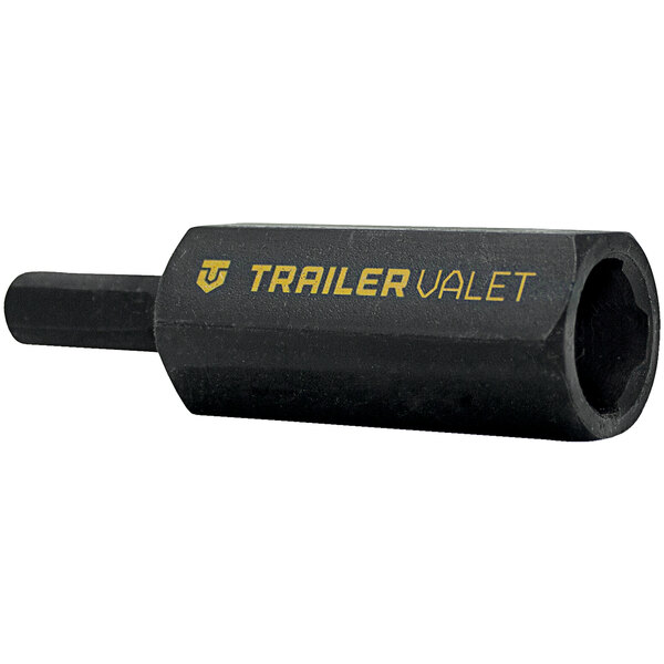A black Trailer Valet drill attachment with a hexagon head.