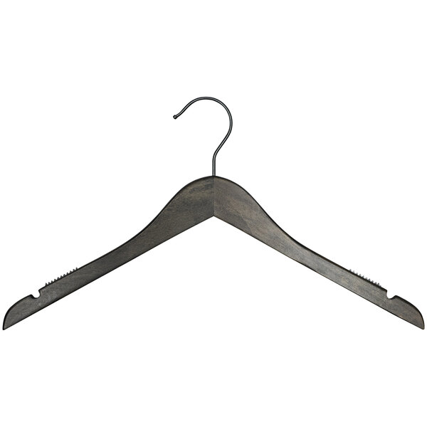 A 17" wooden shirt hanger with a chrome hook.
