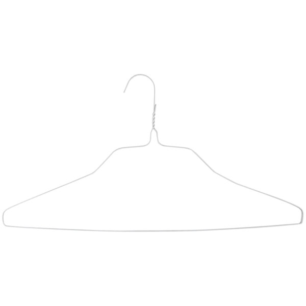 An 18" white wire shirt hanger with a rounded hook.
